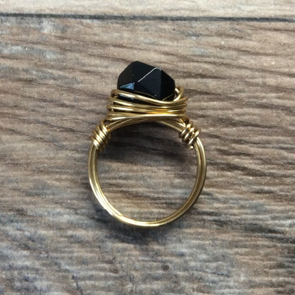 Black Onyx ring - 14k gold filled, black gemstone ring